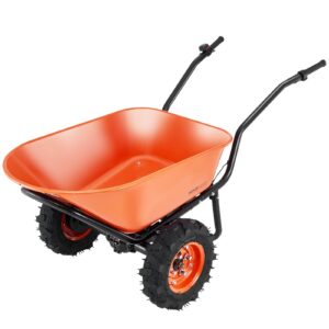 Electric Wheelbarrow Cart, 500W Powered Utility Garden Wagon Dump Cart, 4.5 Cu. Ft. Load & 573 Lbs Capacity With Metal Handle & 16' Track Wheels, Two Wheel Barrow Yard Cart & Wagons For Lawn