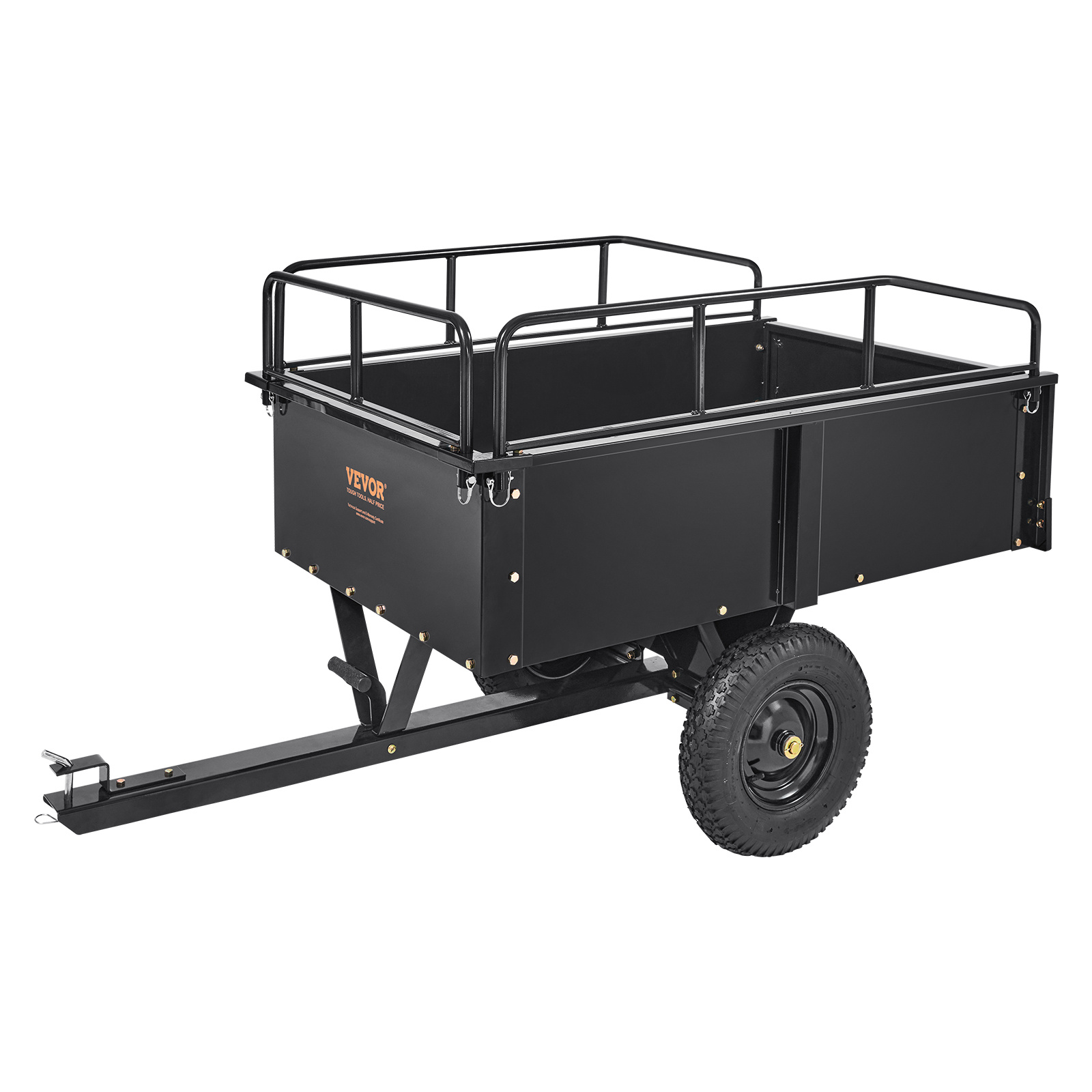 VEVOR Heavy Duty ATV Trailer Steel Dump Cart, 750-Pound 15 Cubic Feet, Garden Utility Trailer With Removable Sides For Riding Lawn Mower Tractor - Image 3