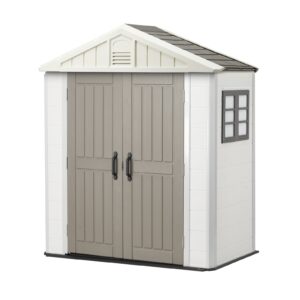 Outdoor Storage Shed, 4x8 Ft, Heavy-Duty Resin Tool Shed, With Reinforced Floor, Skylight, Lockable Door, Weather Resistant, 152 Cu. Ft. For Garden Tools, Lawn Mower, Bike, Backyard, Patio, Grey