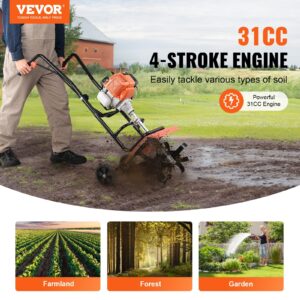 Tiller Cultivator, 31CC 4-Stroke Garden Cultivator, Tiller With 4 Steel Adjustable Front Tines For Lawn, Garden And Field Cultivation