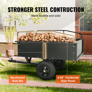 VEVOR Heavy Duty ATV Trailer Steel Dump Cart, 750-Pound 15 Cubic Feet, Garden Utility Trailer With Removable Sides For Riding Lawn Mower Tractor