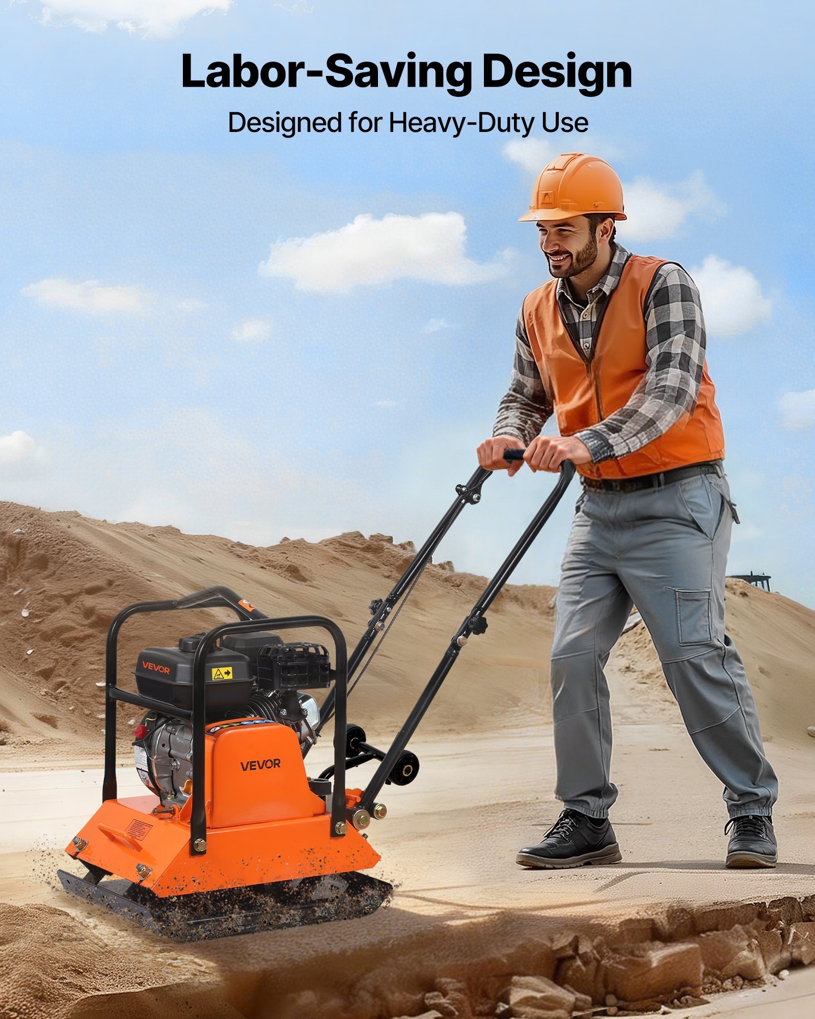 Plate Compactor, 6.5 HP 196CC Gas Engine, 5700 VPM Vibrating Ground Rammer, 4047 Lbs Compaction Force, 21 X 16 In Plate, Walk Behind Compactor For Paver Landscaping, Asphalt, Foundation, Soil - Image 2