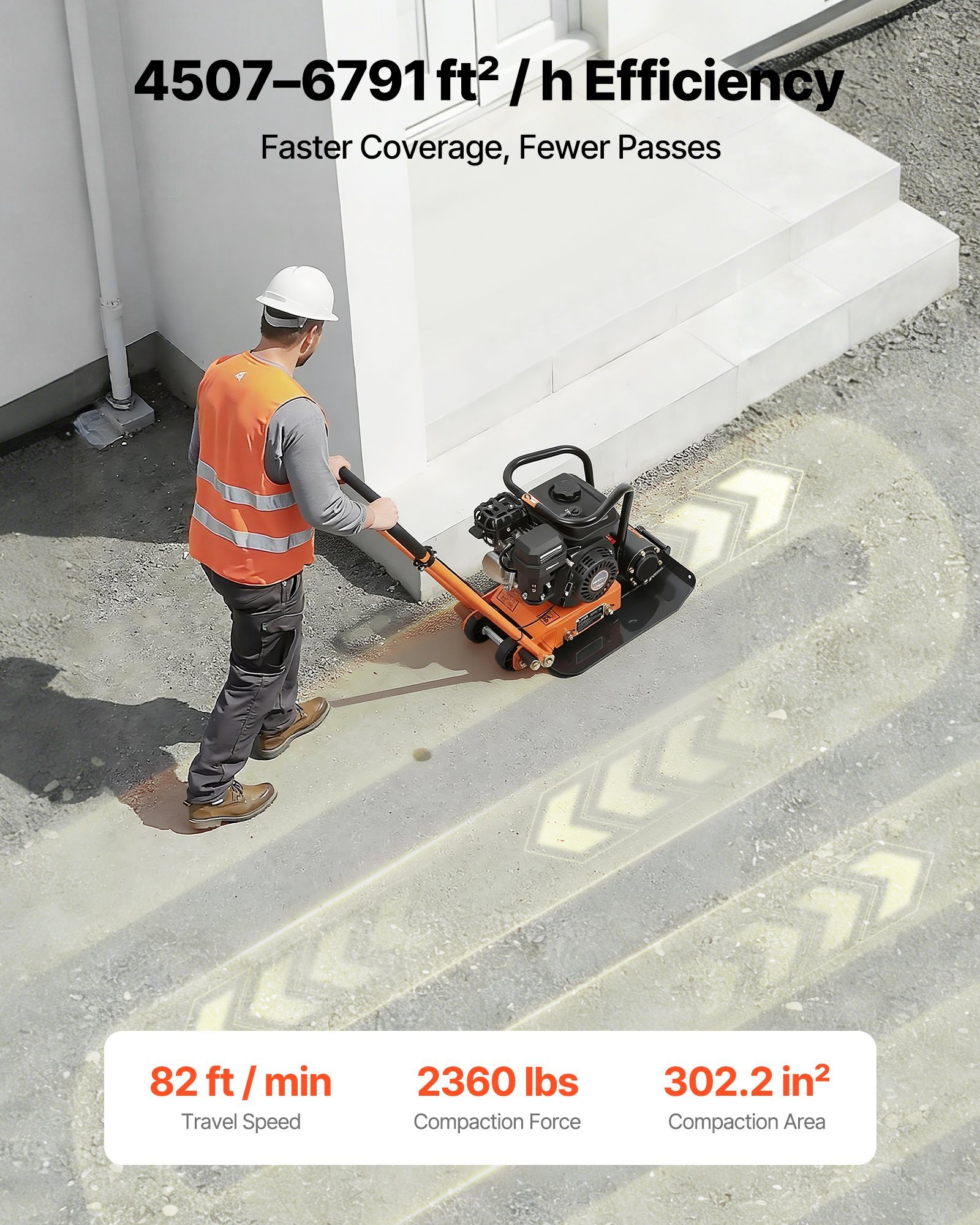 Plate Compactor, 6.5 HP 196CC Gas Engine, 5600 VPM Vibrating Ground Rammer, 2360 Lbs Compaction Force, 20.1 X 15 In Plate, Walk Behind Compactor For Paver Landscaping, Asphalt, Foundation, Soil - Image 2