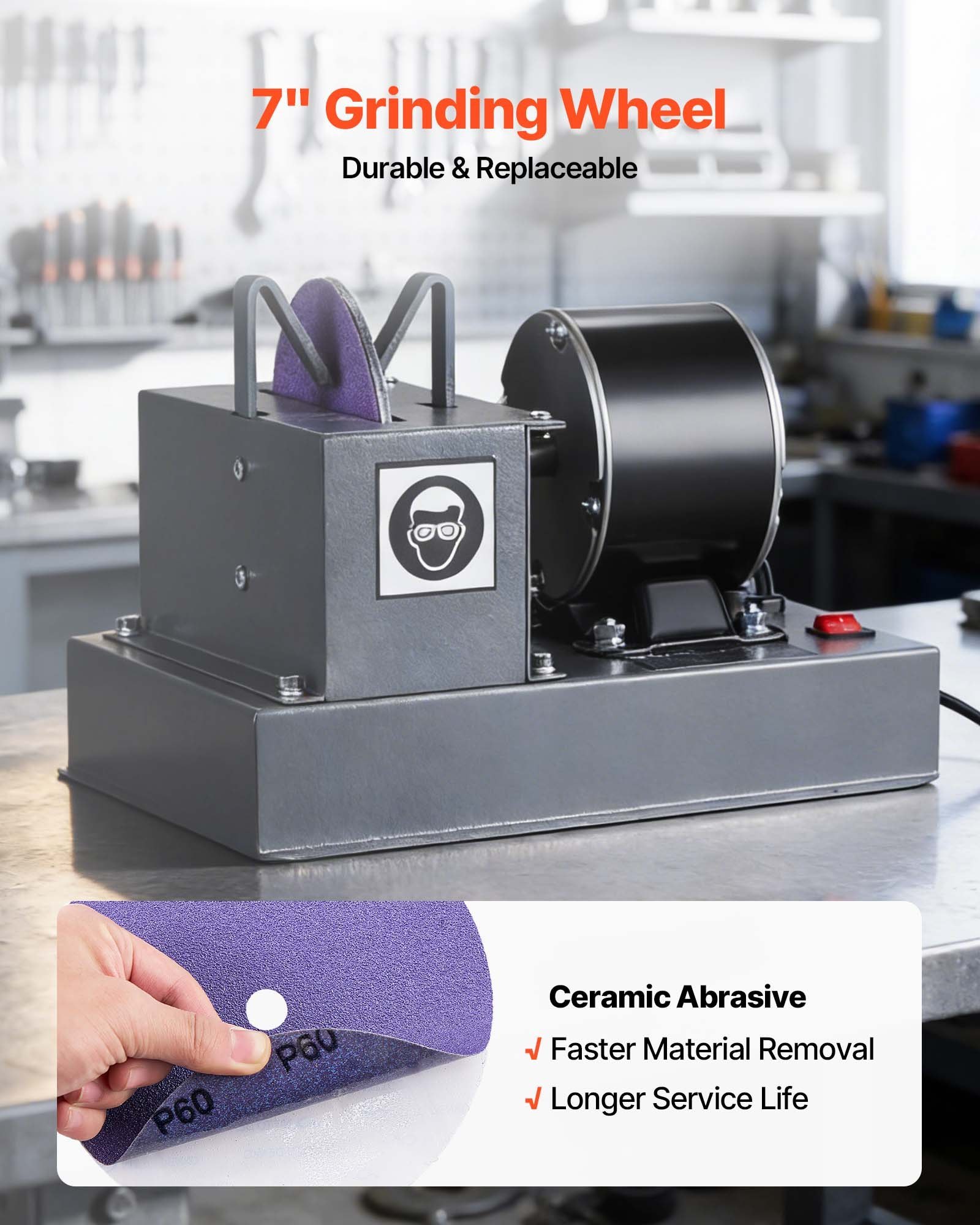 Lawn Mower Blade Sharpener, 1/3HP Lawnmower Blades Grinder With 7" Ceramic Grinding Wheel, 30° Or 40° Blade Sharpening Machine For High Lift, Low Lift, Gator & Flat Blades - Image 5