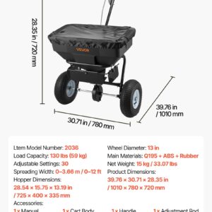 Walk-Behind Spreader, 12ft Spreading Width, Push Broadcast Spreader With 13" All-Terrain Tires, Adjustable Flow Control, 130lbs Capacity Hopper, Lawn Spreaders For Fertilizer Seed Ice Melt