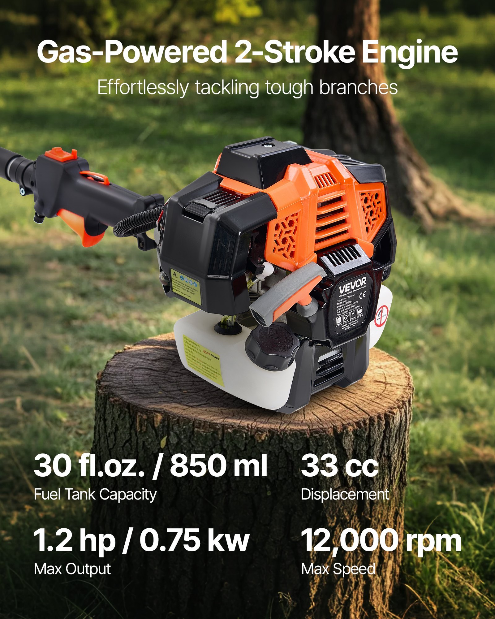 Gas Pole Saw 33CC 2-Stroke Extendable Cordless Tree Trimmer 8 In Cutting Bar - Image 5