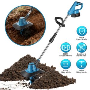 Cordless Tiller Cultivator,800W Electric Cordless Tiller Cultivator, 21V Battery Powered Soil Tiller With 6.69' Depth 8.66' Width, Handheld Garden Cultivator For Garden Yard Planting