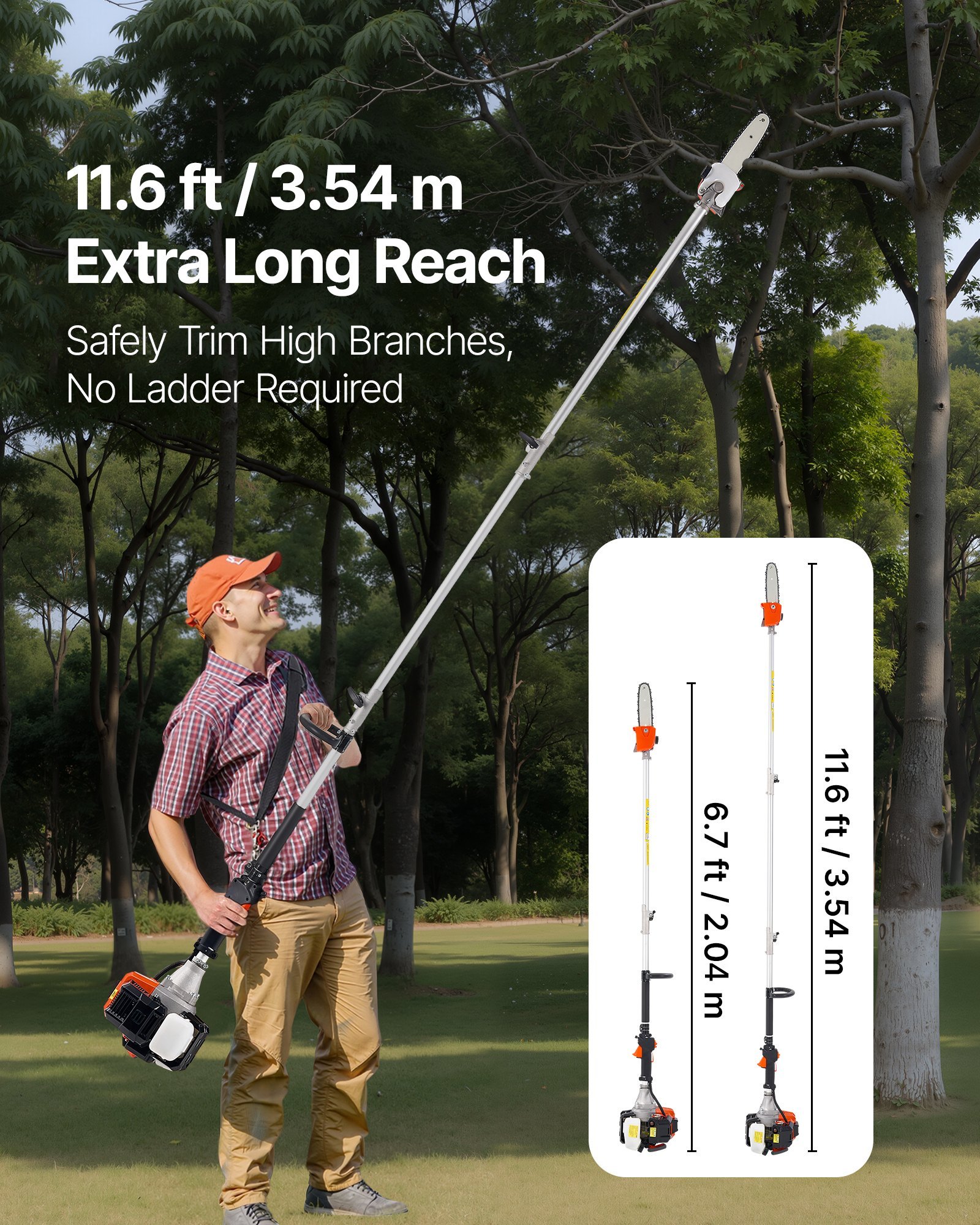 Gas Pole Saw 33CC 2-Stroke Extendable Cordless Tree Trimmer 8 In Cutting Bar - Image 4