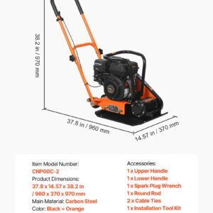 Plate Compactor, 6.5 HP 196CC Gas Engine, 5600 VPM Vibrating Ground Rammer, 2360 Lbs Compaction Force, 20.1 X 15 In Plate, Walk Behind Compactor For Paver Landscaping, Asphalt, Foundation, Soil