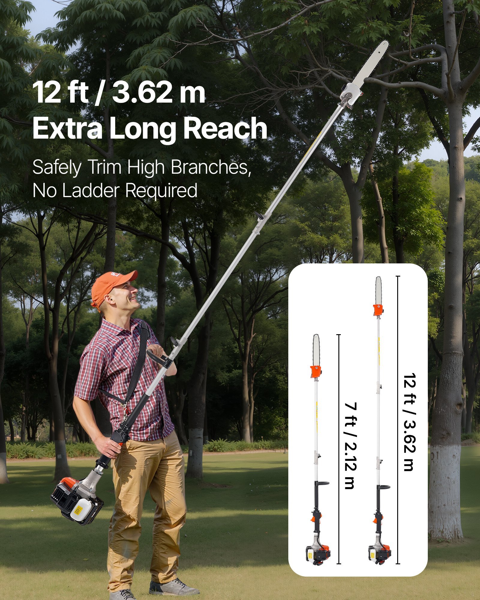 Gas Pole Saw 25CC 2-Stroke Extendable Cordless Tree Trimmer 12 In Cutting Bar - Image 3