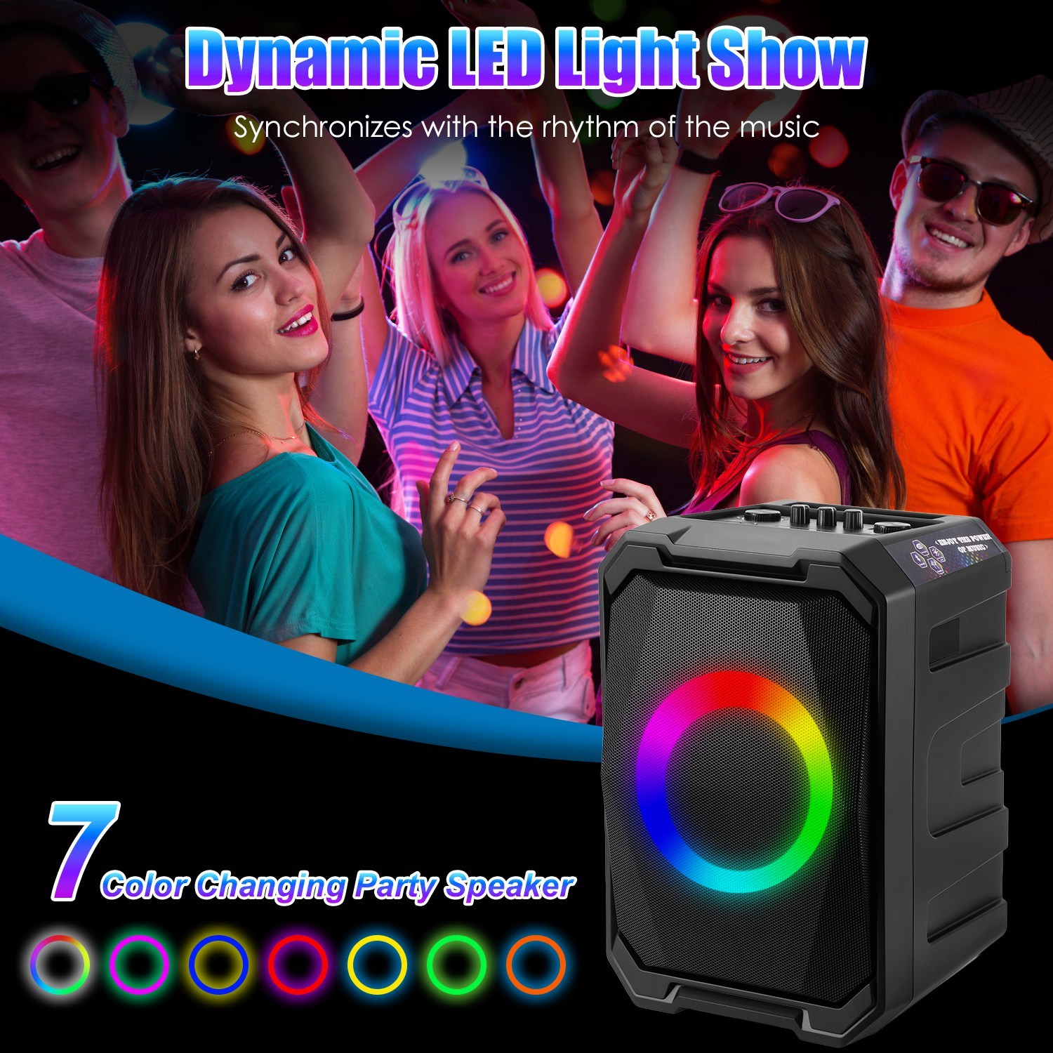 1Pc Portable Wireless Party Speaker With LED Light 2 Wireless Mics Remote Control TWS Music Accompany Mic. Priority Bass Echo Mic Treble Guitar In - Image 4