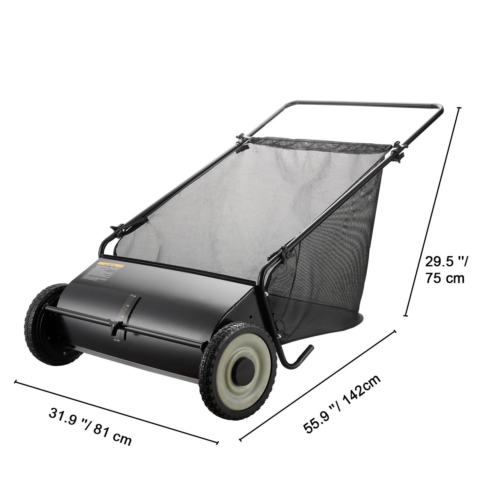 VEVOR Push Lawn Sweeper, 26 Inch Leaf & Grass Collector, Strong Rubber Wheels & Heavy Duty Thickened Steel Durable To Use With Large Capacity 7 Ft3 Mesh Collection Bag, 4 Spinning Brushes - Image 3