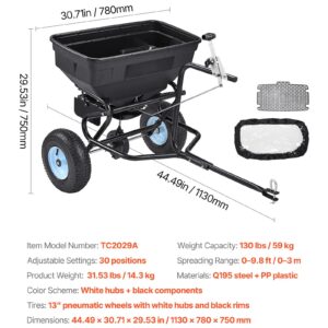 Tow Behind Broadcast Spreader, 130LBS Capacity, Tow/Push Garden Spreader With 13 In Tires, 30 Adjustable Setting & 9.8 Ft Spreading Width, Lawn Spreaders For Seed, Fertilizer, Salt, Ice Melt