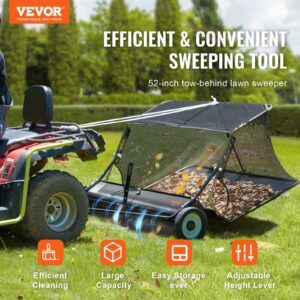 VEVOR Tow-Behind Lawn Sweeper 52-inch Leaf Yard Collector 26 Cu.ft. Adjustable