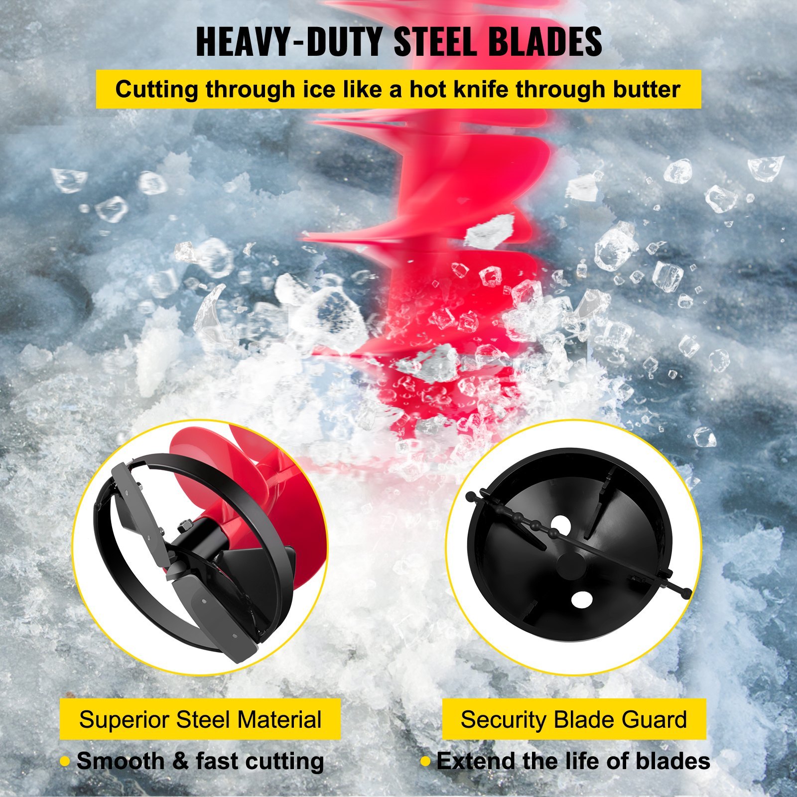 Ice Drill Auger, 8" Diameter Nylon Ice Auger, 39" Length Ice Auger Bit,Auger Drill With 11.8" Extension Rod,Auger Bit With Drill Adapter,Top Plate & Blade Guard For Ice Fishing Ice Burrowing - Image 5