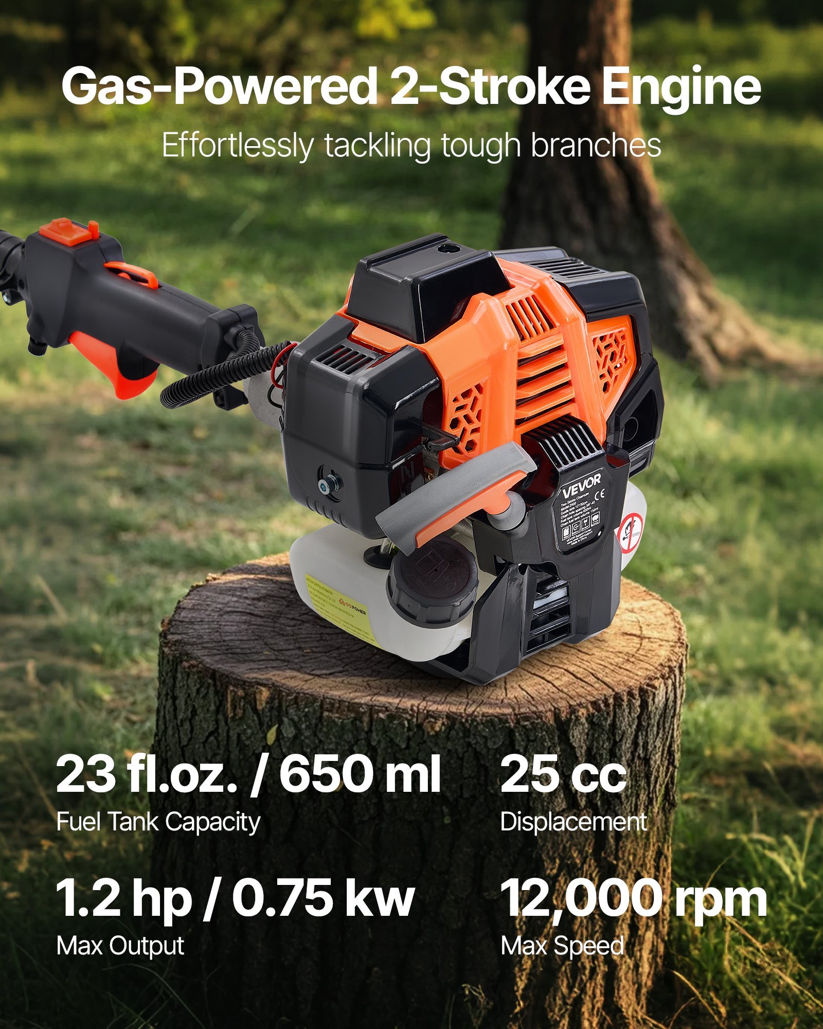 Gas Pole Saw 25CC 2-Stroke Extendable Cordless Tree Trimmer 12 In Cutting Bar - Image 2