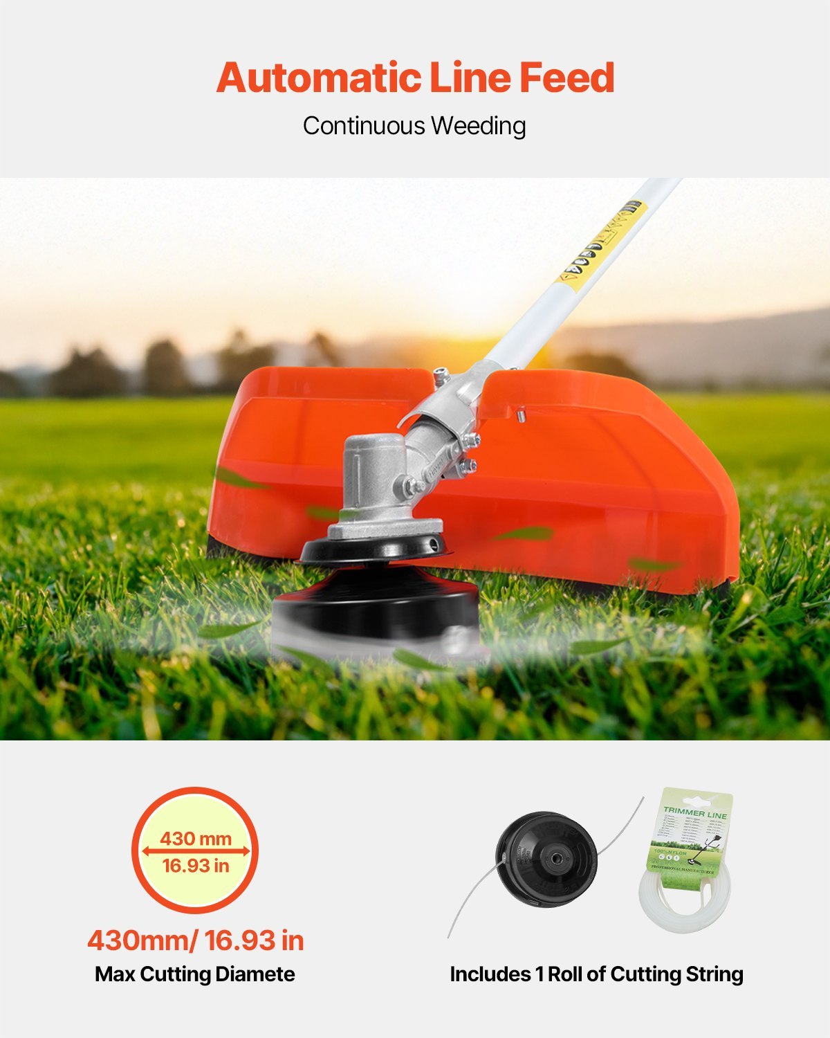 String Trimmer, 42.7CC 2-Stroke, Gas Powered Weed Wacker, 16.9' Cordless Grass Trimmer, Multi-Functional Lawn Edger With Shoulder Strap & 3T Blade, Weed Eater For Quick Grass Cleaning - Image 2