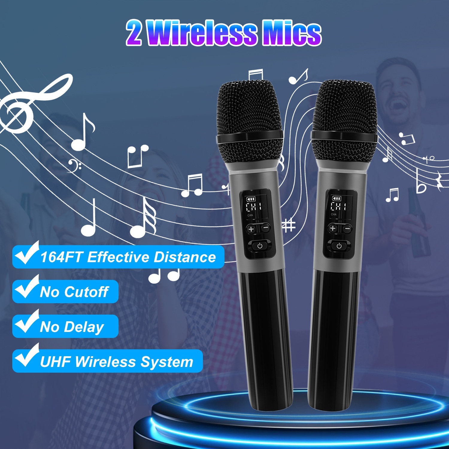 1Pc Portable Wireless Party Speaker With LED Light 2 Wireless Mics Remote Control TWS Music Accompany Mic. Priority Bass Echo Mic Treble Guitar In - Image 7