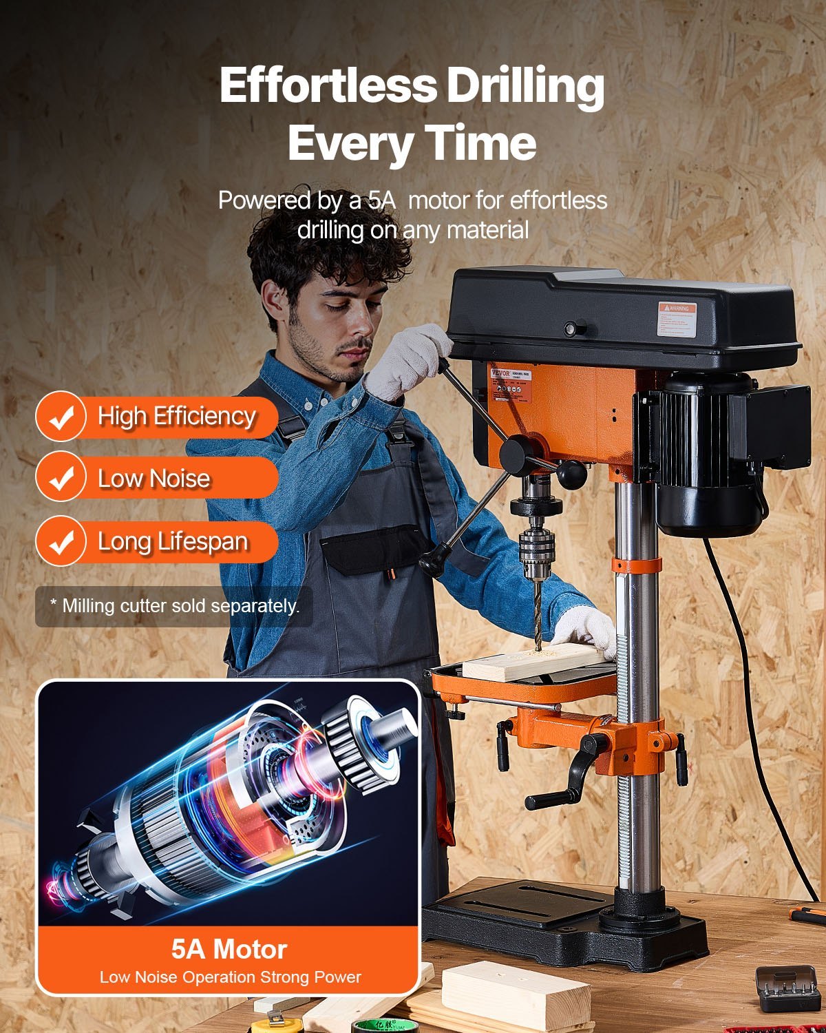 12 In Benchtop Drill Press, 5 Amp 120V, Variable Speed Cast Iron Bench Drill Press, 12 In Swing Distance 0-45° Tiltling Worktable With Laser Work Light, Tabletop Drilling Machine For Wood Metal - Image 5