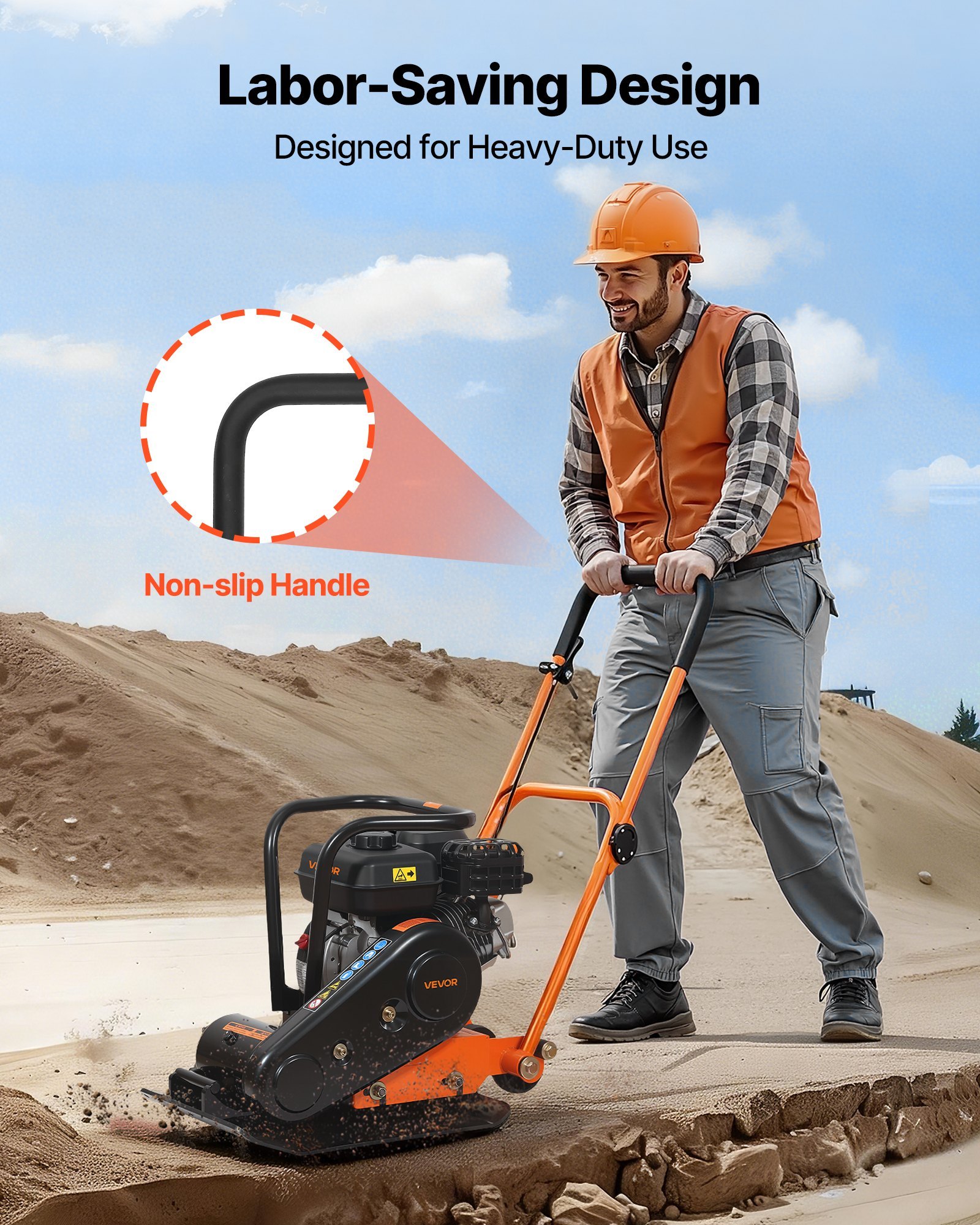 Plate Compactor, 6.5 HP 196CC Gas Engine, 5600 VPM Vibrating Ground Rammer, 2360 Lbs Compaction Force, 20.1 X 15 In Plate, Walk Behind Compactor For Paver Landscaping, Asphalt, Foundation, Soil - Image 5