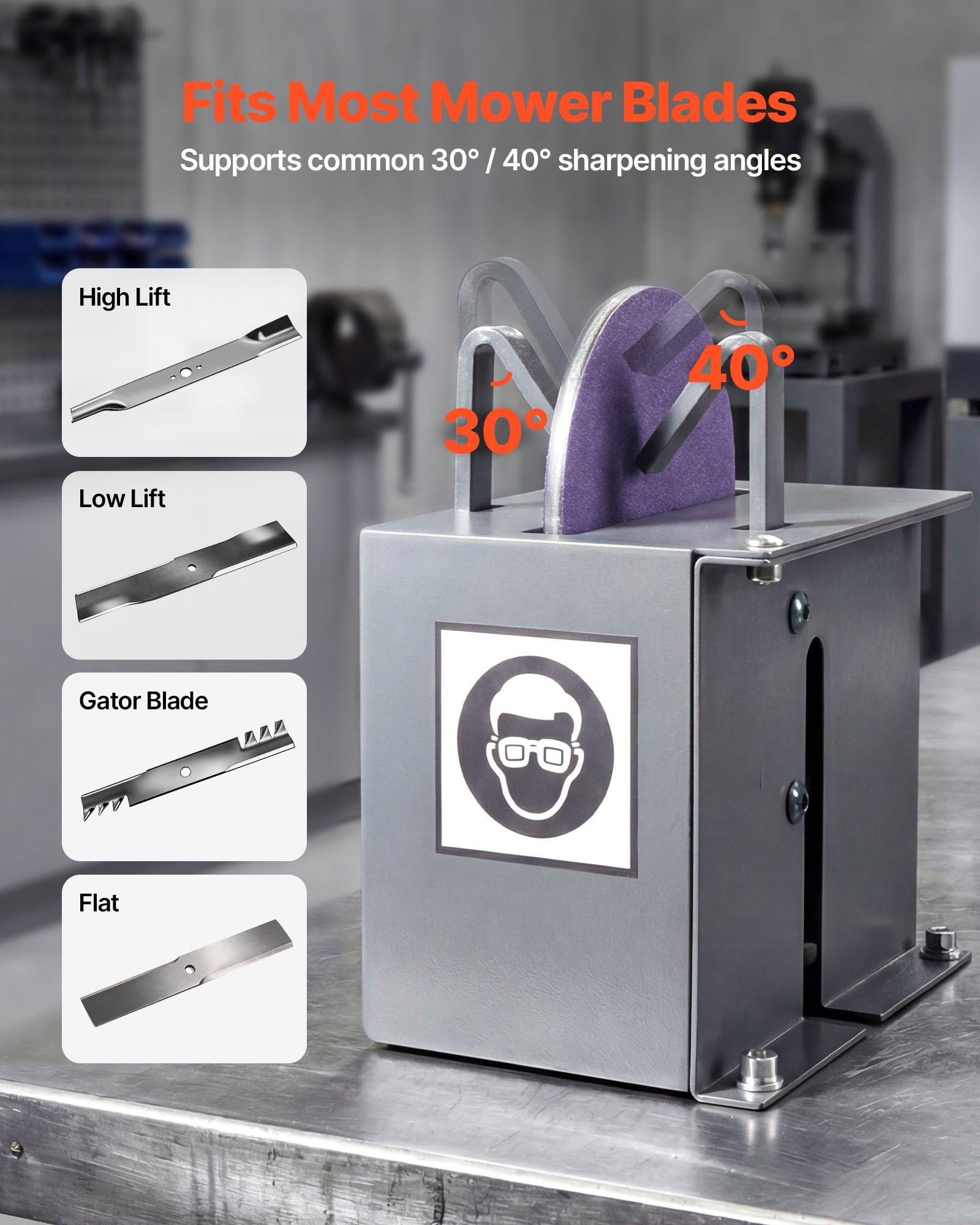 Lawn Mower Blade Sharpener, 1/3HP Lawnmower Blades Grinder With 7" Ceramic Grinding Wheel, 30° Or 40° Blade Sharpening Machine For High Lift, Low Lift, Gator & Flat Blades - Image 4