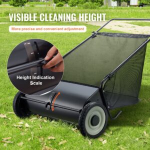 VEVOR Push Lawn Sweeper, 26 Inch Leaf & Grass Collector, Strong Rubber Wheels & Heavy Duty Thickened Steel Durable To Use With Large Capacity 7 Ft3 Mesh Collection Bag, 4 Spinning Brushes