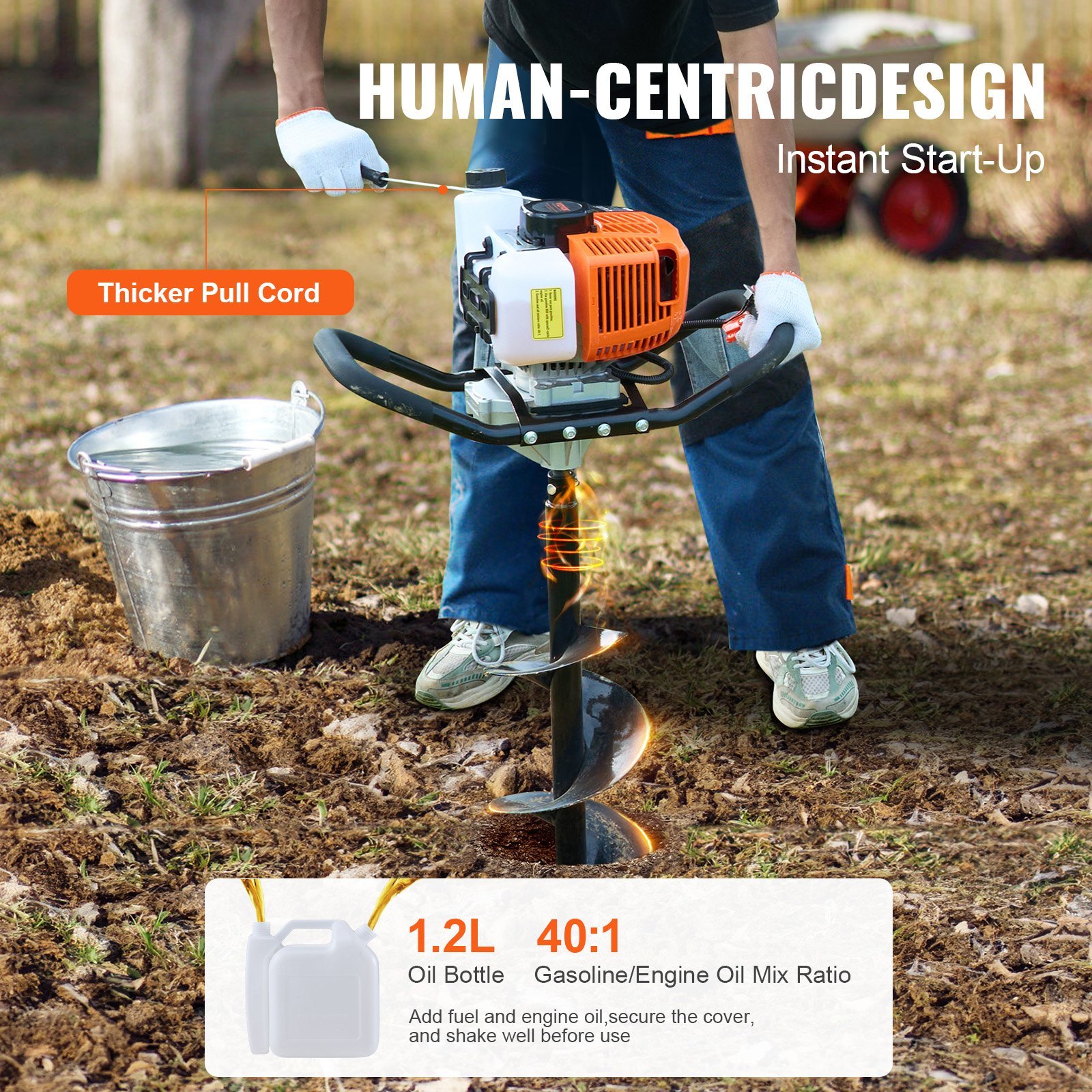 Gas Post Hole Digger 63CC 2400W With 8” Drill Bits & 1 Extension Rod - Image 2