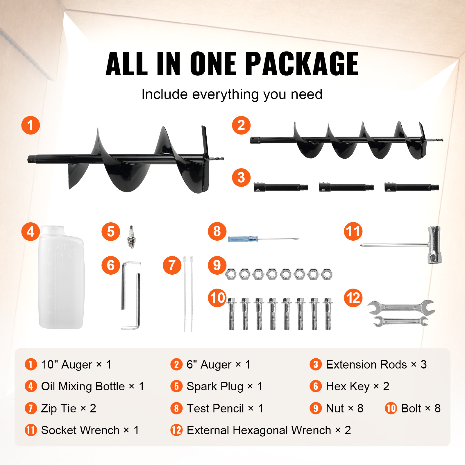 VEVOR Post Hole Digger, 52cc 1450W Auger Post Hole Digger, Gas Powered Earth Digger With Two Earth Auger Drill Bit3 Extension Rods, For Farmland, Garden And Plant, EPA Certification - Image 5