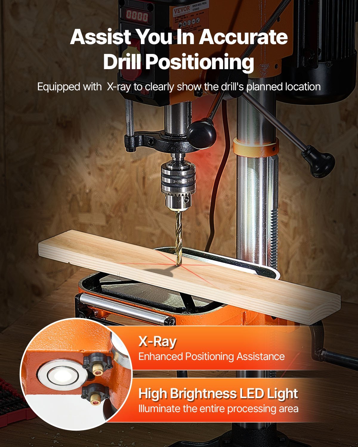 12 In Benchtop Drill Press, 5 Amp 120V, Variable Speed Cast Iron Bench Drill Press, 12 In Swing Distance 0-45° Tiltling Worktable With Laser Work Light, Tabletop Drilling Machine For Wood Metal - Image 4