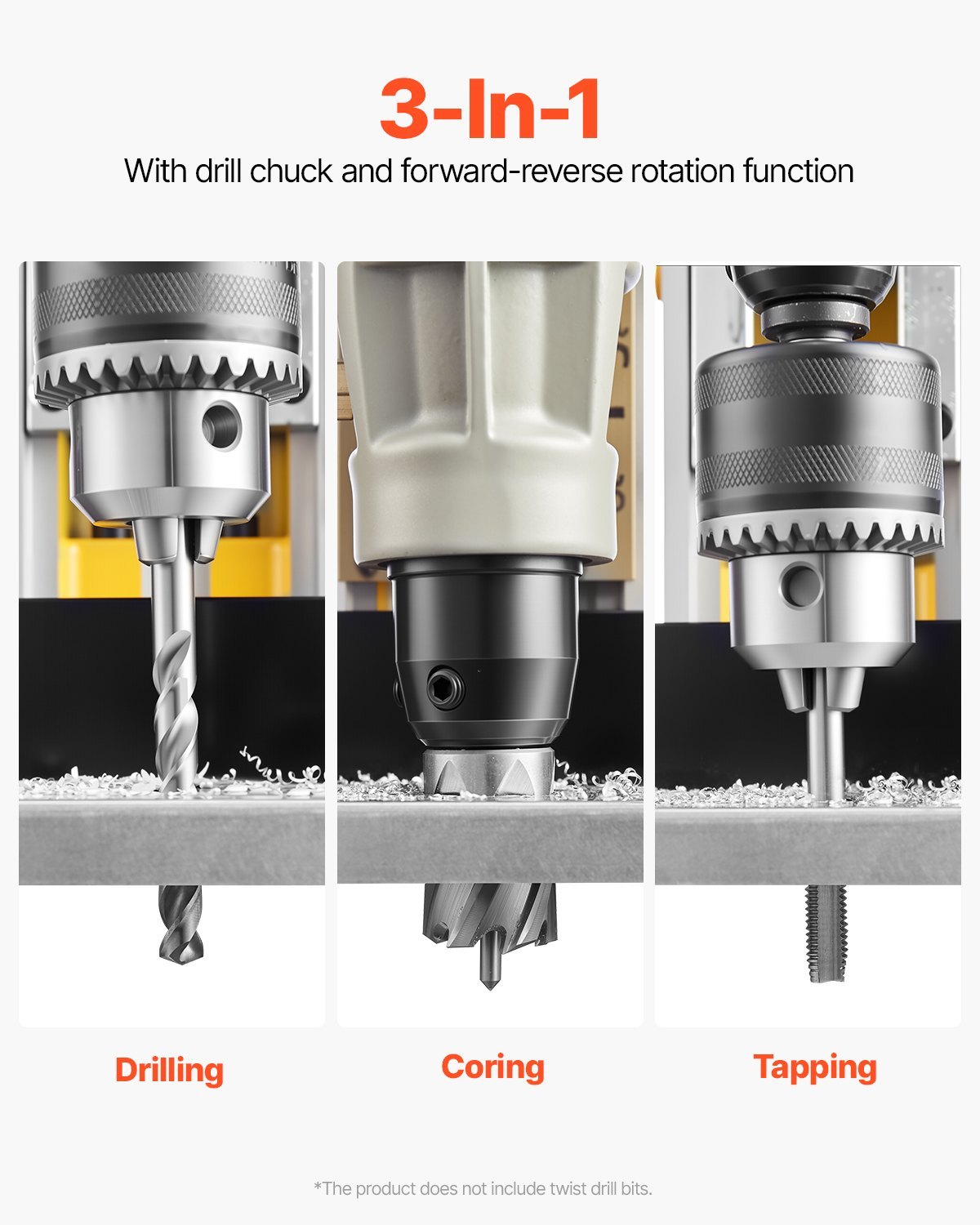 Magnetic Drill 1450W 2878 Lbf Mag Drill Press 2 In Boring Diameter 6 Bits Yellow - Image 4