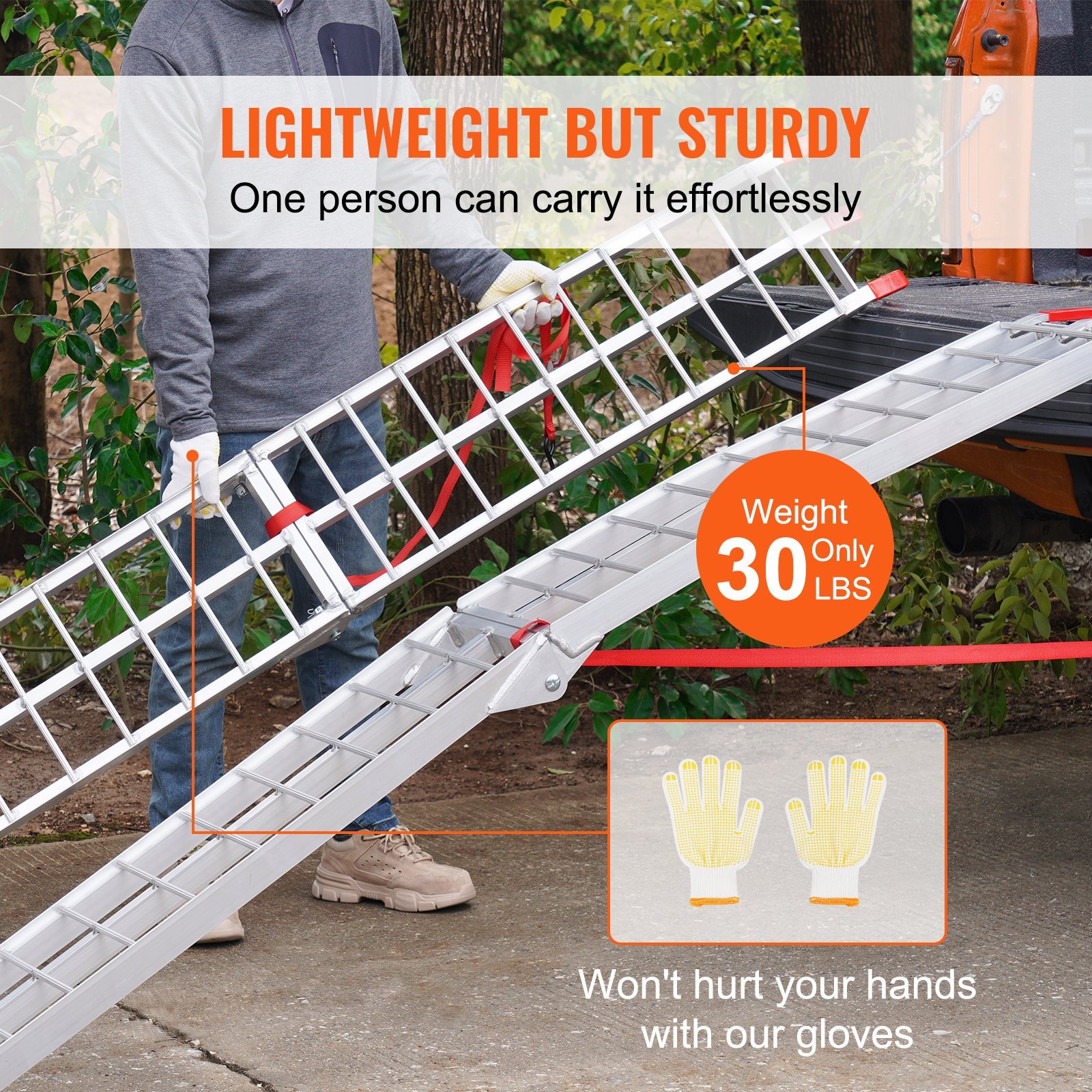 Aluminum Ramps, 1500 Lbs Folding Loading Ramps For Pickup Trucks Bed, Trailers Ramp With Load Straps For Dirt Bike, UTV, ATV, Trucks, Lawn Mowers, Snowblower, Cargo Trailer, 89"L X 12"W, 2 Pcs - Image 2