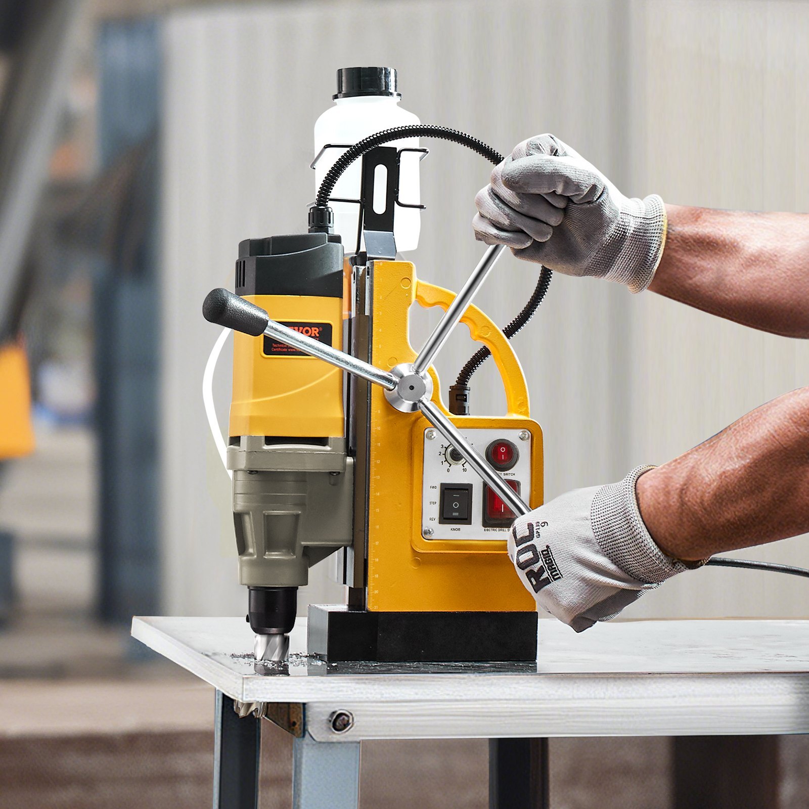 Magnetic Drill 1450W 2878 Lbf Mag Drill Press 2 In Boring Diameter 6 Bits Yellow - Image 3