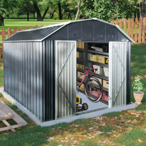 10 Ft X 12 Ft Outdoor Metal Storage Shed With Arch Roof With Lockable Doors For Garden Patio Lawn, Black