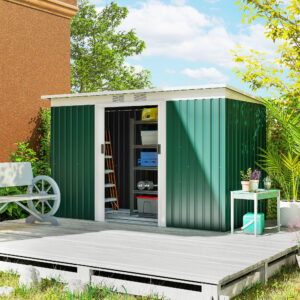 9' x 4' Metal Outdoor Storage Shed, Tool House with Double Lockable Doors for Backyard, Patio, Lawn, Garage, Dark Green