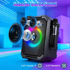 1Pc Portable Wireless Party Speaker With LED Light 2 Wireless Mics Remote Control TWS Music Accompany Mic. Priority Bass Echo Mic Treble Guitar In