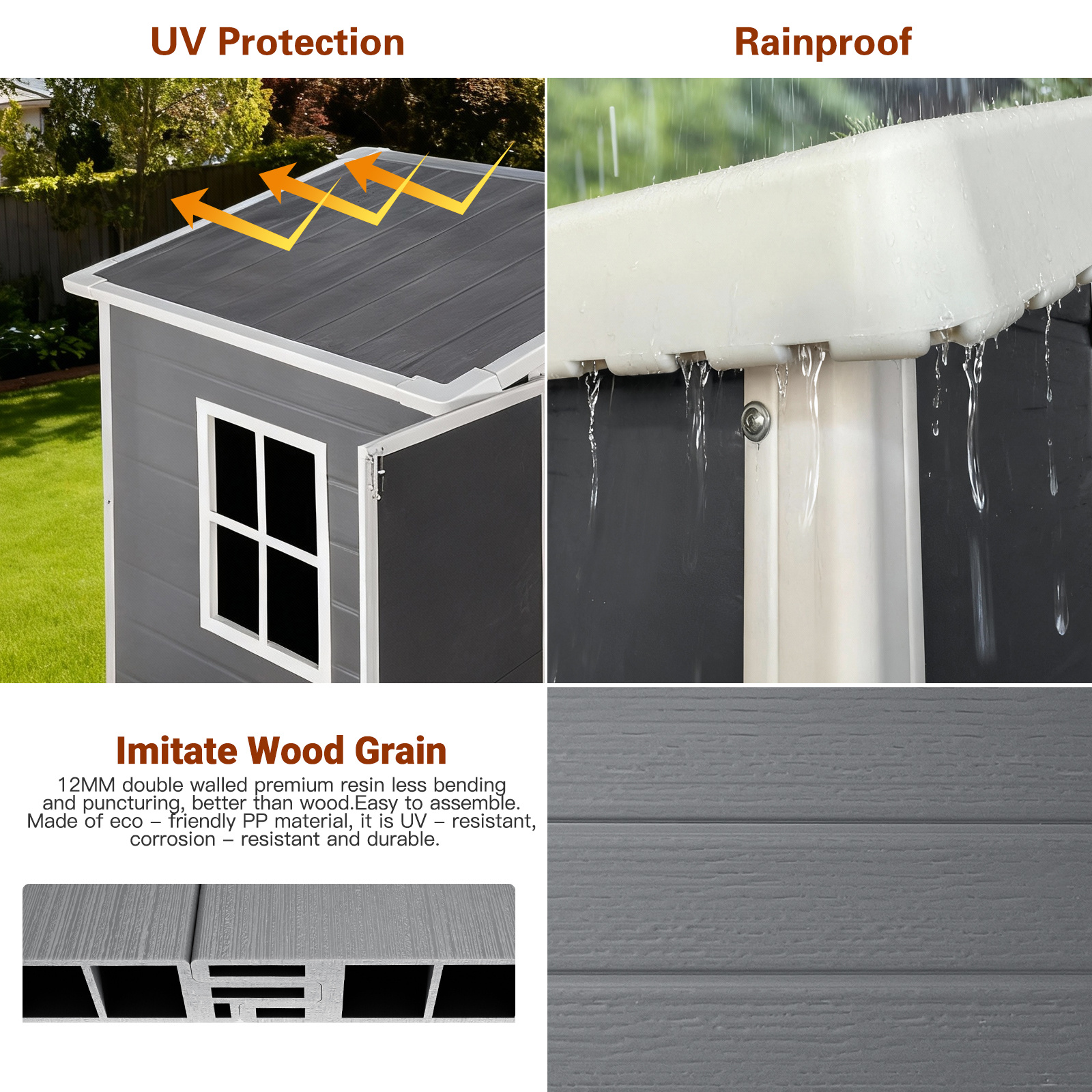 6x4 Ft Plastic Outdoor Storage With Floor And Lockable Door Plastic Garden Shed For Backyard, Lawn, Gray - Image 2