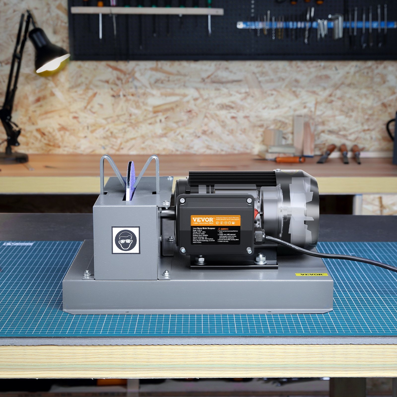 VEVOR Lawn Mower Blade Sharpener, 500W Lawnmower Blade Grinder With 7-inch Ceramic Grinding Wheel, Powerful Bench Mower Sharpening Machine For High Low Lift Blades, Gator Blades, Flat Blades - Image 8