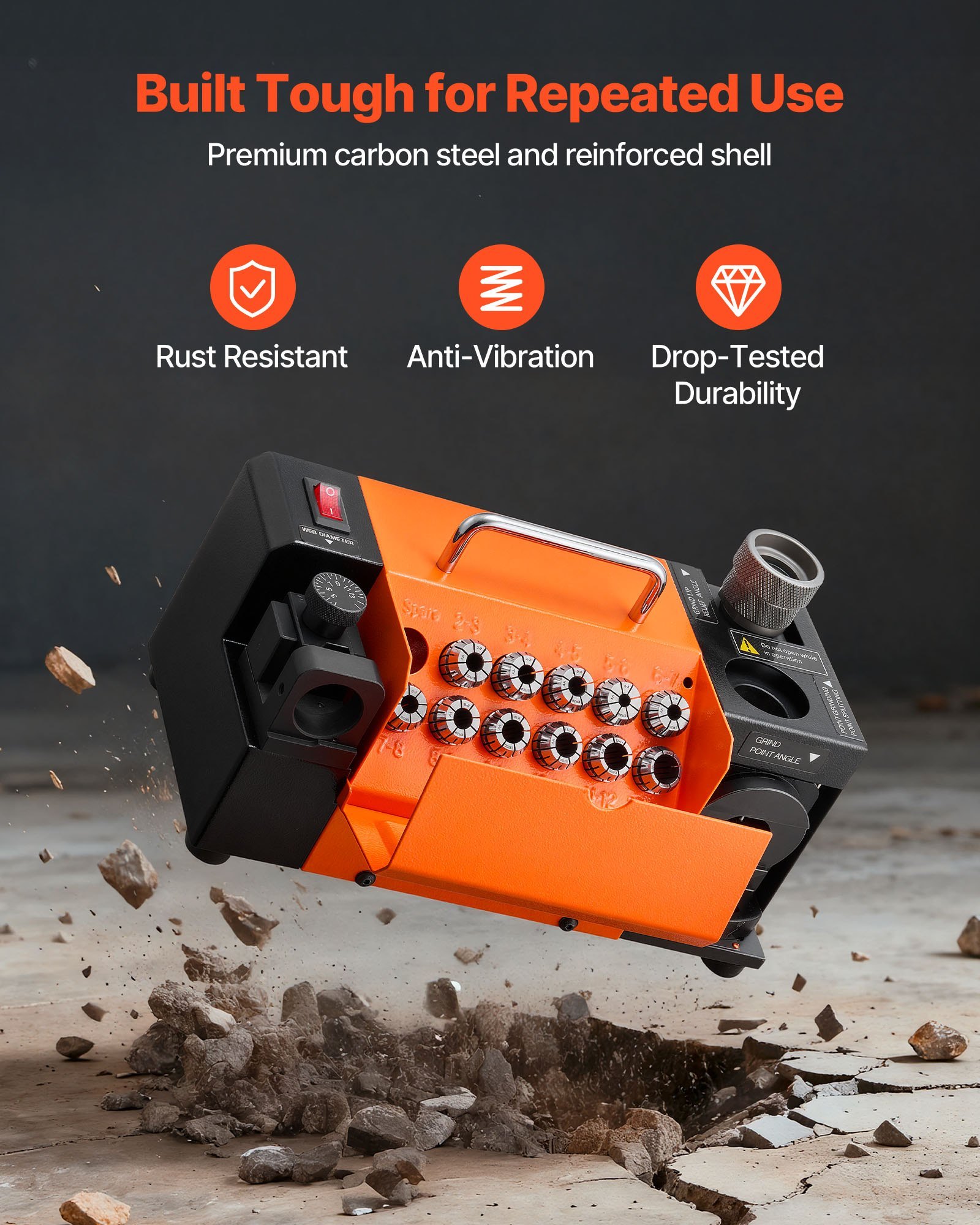 Drill Bits Sharpener MR-13D, 3–13mm Professional Drill Bit Grinder With Adjustable Lip Relief Angle, Front Cutting Lip & 95°-135° Point Angle, 5800RPM Re-Sharpener With 11 Collets & CBN Wheel - Image 4