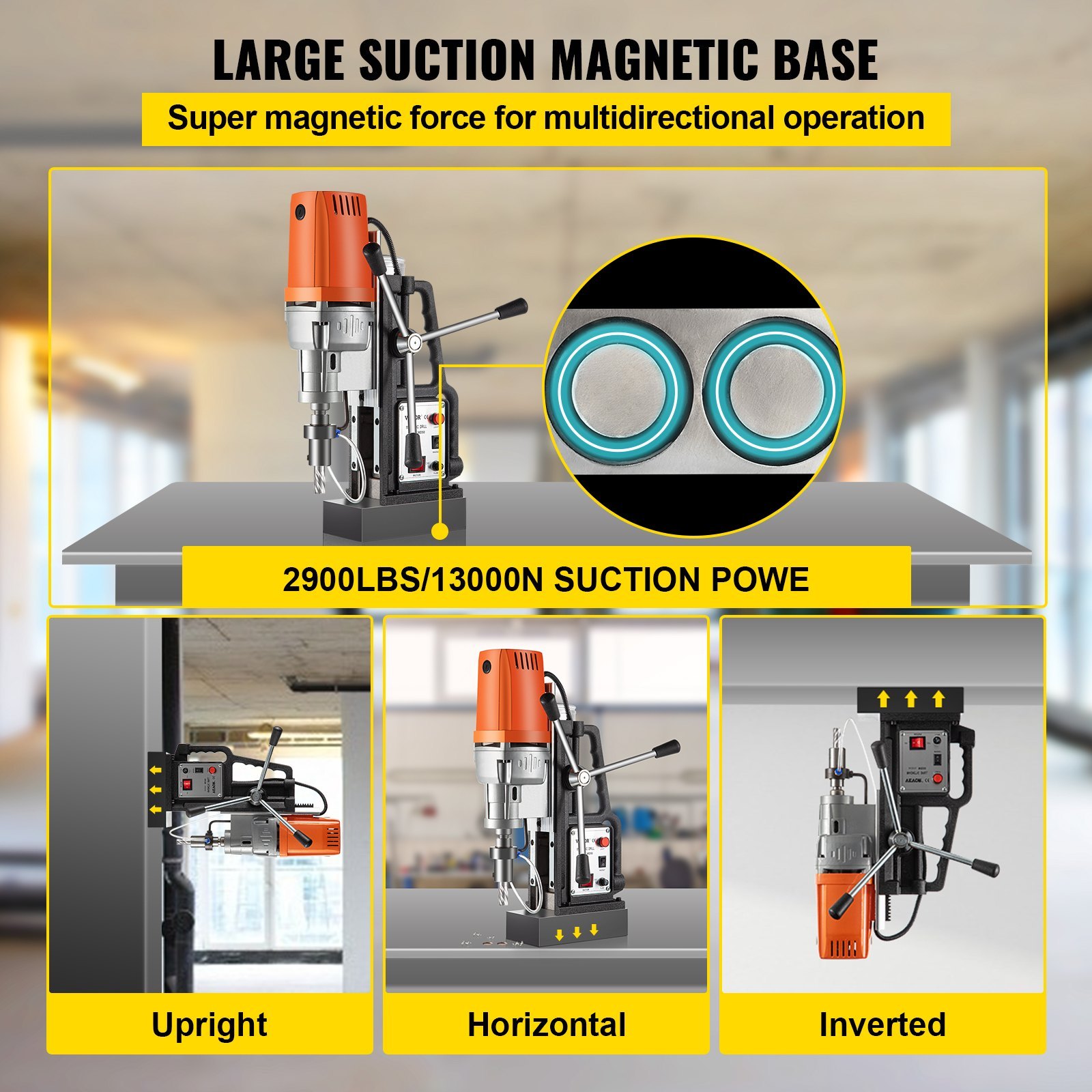 Magnetic Drill 1450W Magnetic Drill Press With 2Inch Boring Diameter Annular Cutter Machine 2900 LBS 11pcs HSS Annular Cutter Bits - Image 2