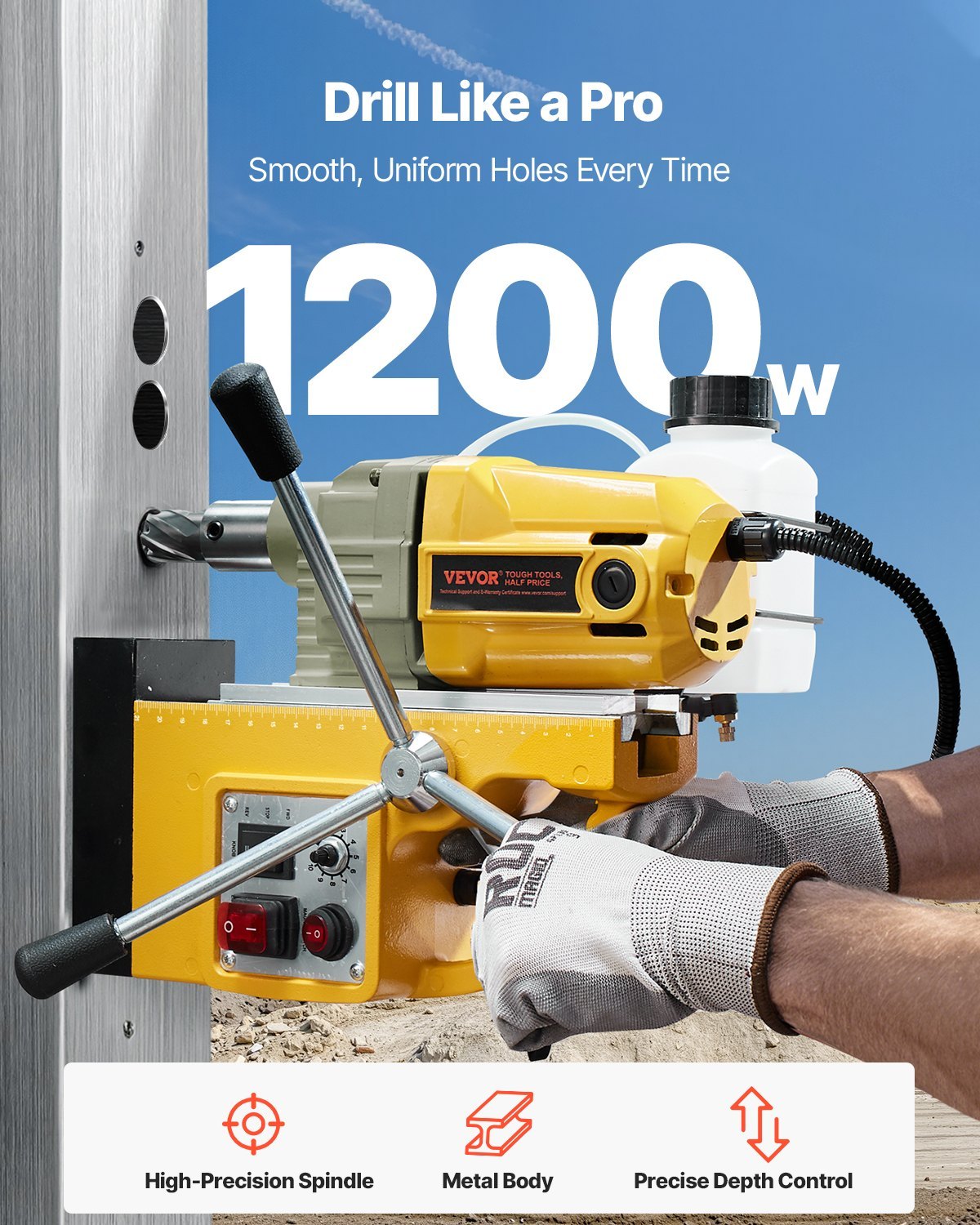 Magnetic Drill 1200W 2810 Lbf Mag Drill Press 1.6 In Boring Diameter Yellow - Image 5