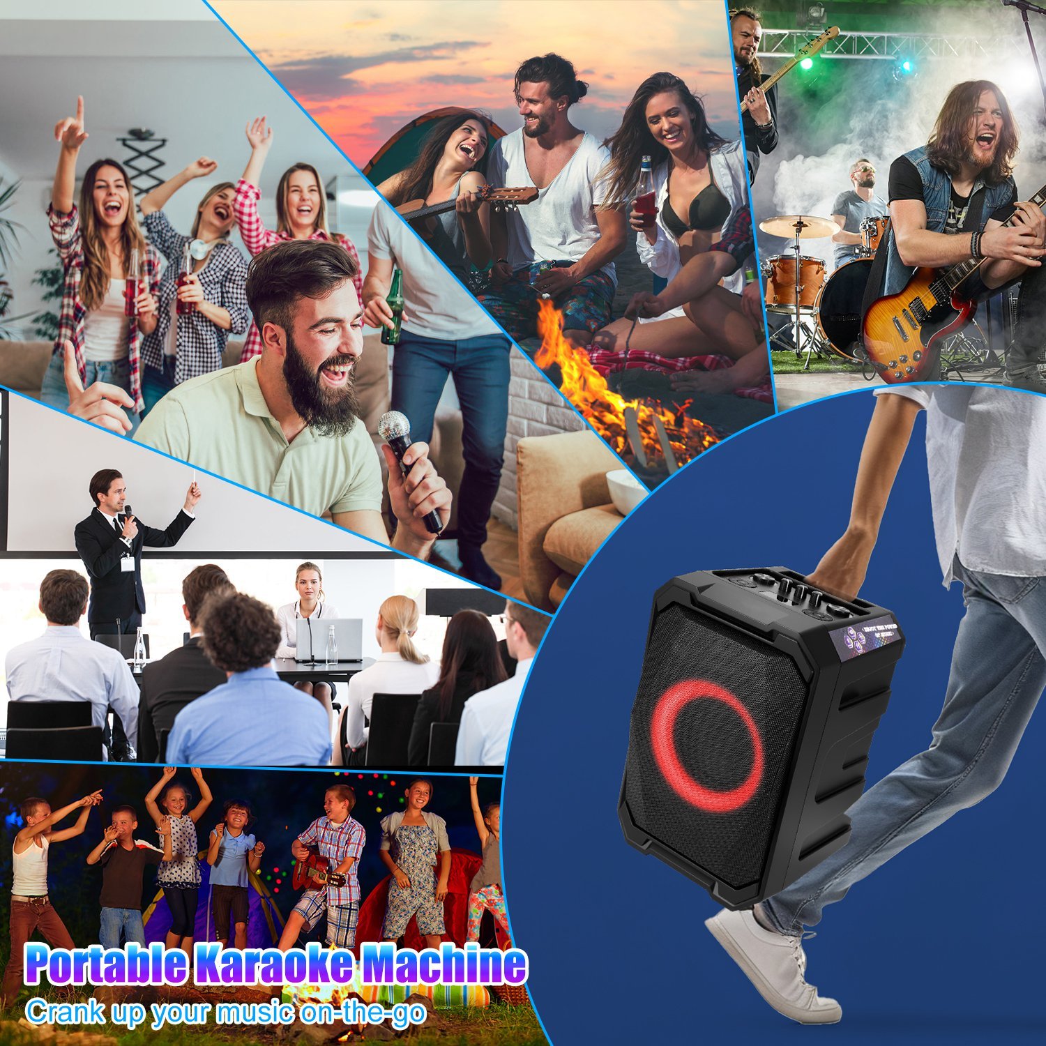 1Pc Portable Wireless Party Speaker With LED Light 2 Wireless Mics Remote Control TWS Music Accompany Mic. Priority Bass Echo Mic Treble Guitar In - Image 8