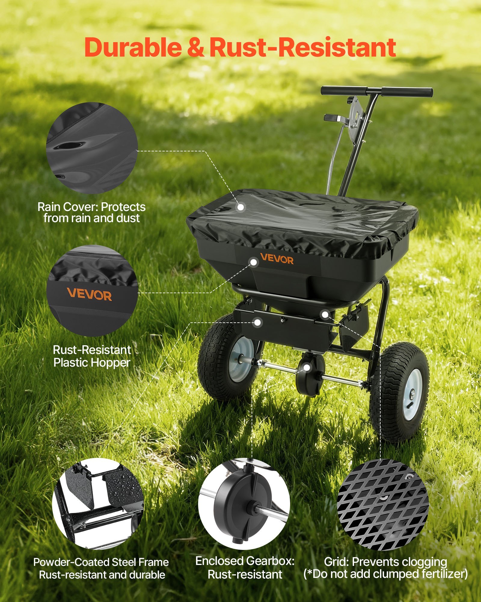 Walk-Behind Spreader, 12ft Spreading Width, Push Broadcast Spreader With 13" All-Terrain Tires, Adjustable Flow Control, 130lbs Capacity Hopper, Lawn Spreaders For Fertilizer Seed Ice Melt - Image 2
