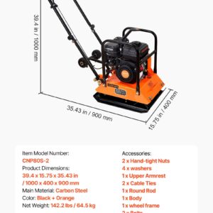 Plate Compactor, 6.5 HP 196CC Gas Engine, 5700 VPM Vibrating Ground Rammer, 4047 Lbs Compaction Force, 21 X 16 In Plate, Walk Behind Compactor For Paver Landscaping, Asphalt, Foundation, Soil
