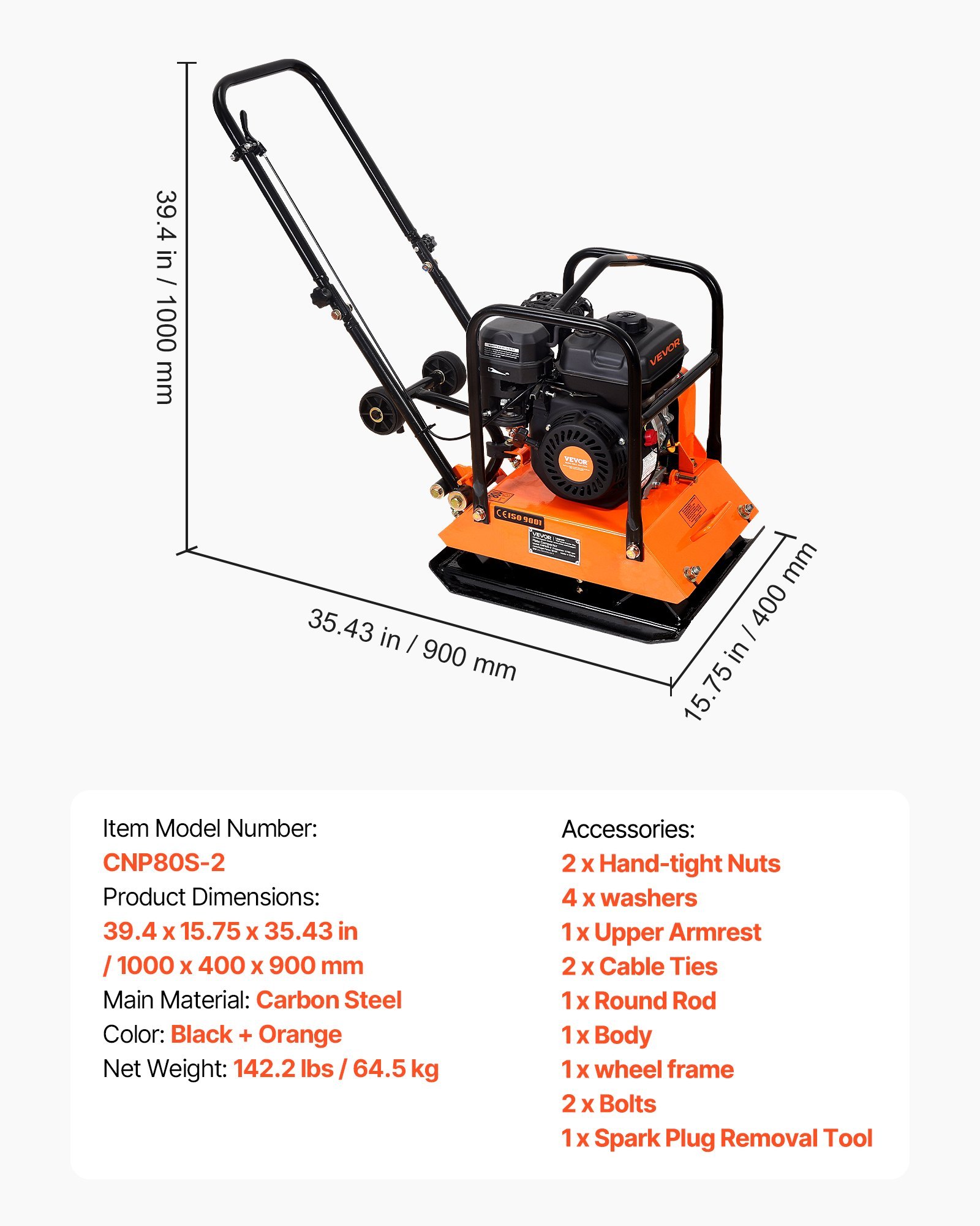 Plate Compactor, 6.5 HP 196CC Gas Engine, 5700 VPM Vibrating Ground Rammer, 4047 Lbs Compaction Force, 21 X 16 In Plate, Walk Behind Compactor For Paver Landscaping, Asphalt, Foundation, Soil