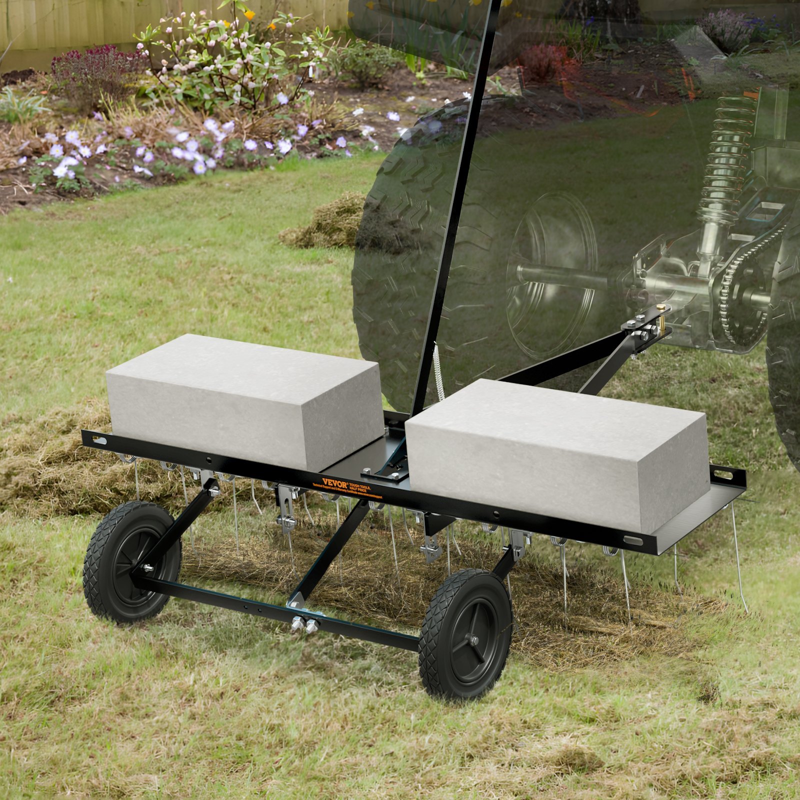 Tow Behind Dethatcher, 40-inch Tow Dethatcher With 20 Spring Steel Tines, Lawn Dethatcher Rake For ATV Or Mower, Tow Behind Lawn Rake With Lift Handle For Garden Farm Grass - Image 7